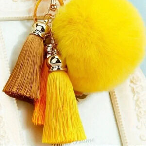 Multiple Colors Available - Fuzzy Fur Pom Pom Keychain Key with Tassels